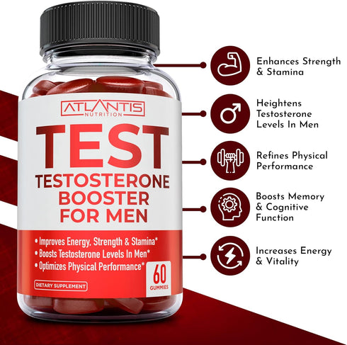 Testosterone Booster Gummies for Men, Male Enhancement, Boosts Energy & Optimizes Physical Performance, 60 Gummies