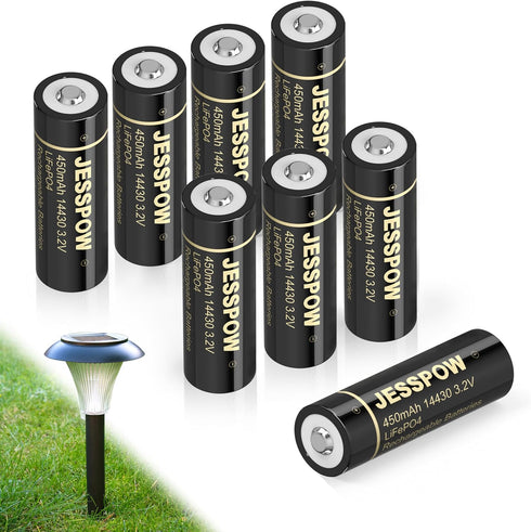 JESSPOW 3.2 Volt Rechargeable Solar Battery - 450mAh LiFePo4 Batteries 8 Pack for Outdoor Lights and Devices