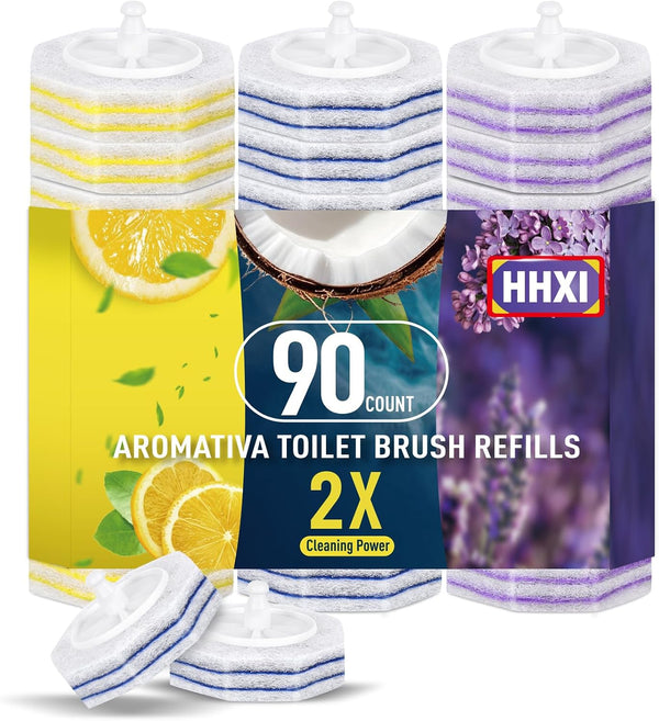 HHXI 90Ct Aromative Toilet Brush Refills, Toilet Bowl Cleaner Refills, Double-Layer Cleaning Pads