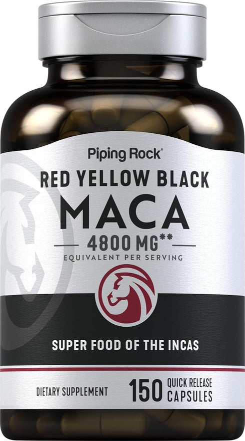 Piping Rock Maca Root Capsules | 150 Pills | 4800mg | Red Yellow Black Maca Root | Non-GMO, Gluten Free Superfood