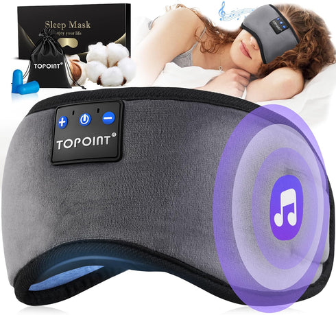 TOPOINT Sleep Mask Headphones with Wireless Bluetooth 5.3, Eye Mask with White Noise for Sleeping, Timer, 14 Hours for