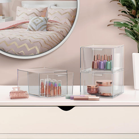 Sorbus Makeup Organizer - Clear Stackable Acrylic Drawer Organizer for Vanity, Bathroom, Undersink, Cabinets, Jewelry, Stationary, Plastic Storage Bins for Office Organization and Storage by Sorbus