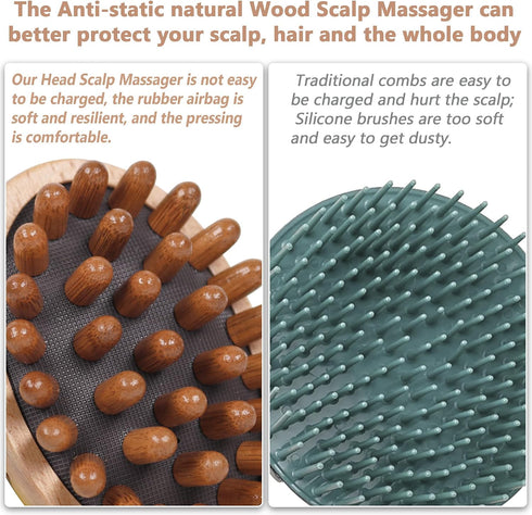 OWIIZI Wooden Scalp Brush Massage Body Tools, Wood Massager for Head Hair Growth Belly Fat Cellulite Multi Functional