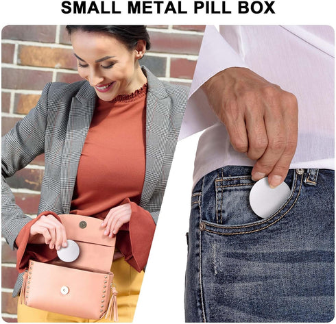 Metal Pill Case for Purse Pocket - Waterproof Pill Container Daily Pill Box Portable Medicine Organizer for Pills/Vitamin/Fish Oil/Supplements, Silver Medium Pill Box