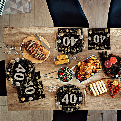 MMOONN 40th Napkins,40th 20 Birthday Party Paper Plates and Themed Birthday Anniversary Party Decorations Dinnerware