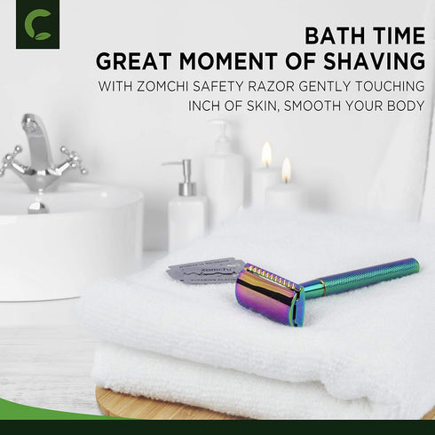 Safety Razor for Women - 5 Blades with Delicate Box, Free of Plastic (Stand Style Rainbow Razor)