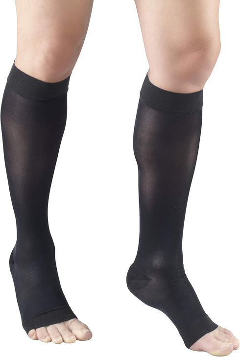 Truform Sheer Compression Stockings - 15-20 mmHg, Women's Knee High Length, Open Toe, Charcoal, 3X-Large