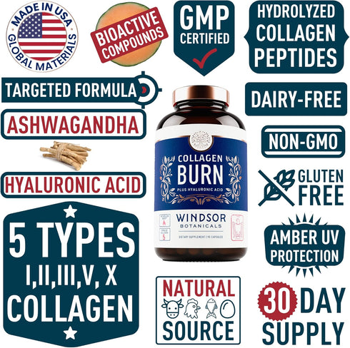Thermogenic Multi Collagen Burn Capsules - Hydrating Beauty Collagen, Marine Collagen Supplements for Women and Men &