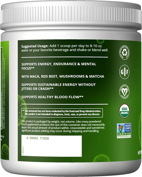 MRM Nutrition Organic Pre-Workout Powder | Black Cherry Flavored | Superfoods + 150mg Natural Caffeine