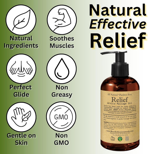 Relief Arnica Massage Oil for Therapeutic Massage Therapy, All Natural with Arnica Montana & Lemongrass