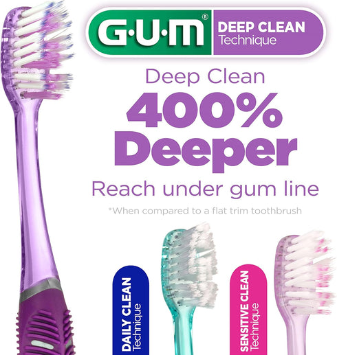 GUM Technique Deep Clean Toothbrush, Compact Soft Toothbrushes for Adults with Sensitive Extra Fine Bristles