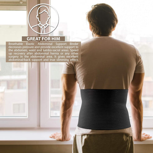 ORTONYX 10.25" Abdominal Binder for Men and Women, Black L/XXL Post-operative Support Belt