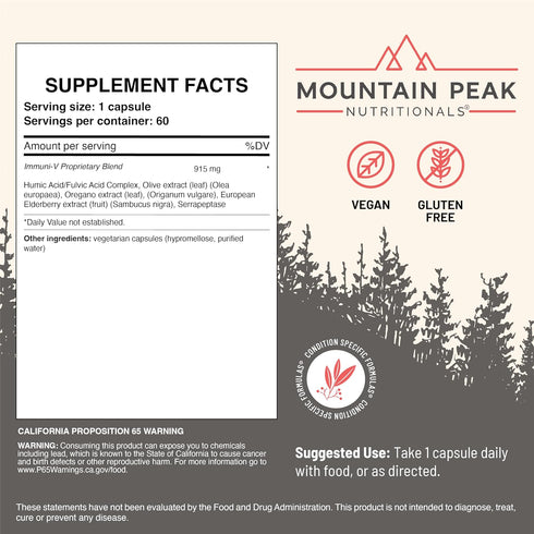 Mountain Peak Nutritionals Immuni-V, Immune System Support Supplement with Humic Acid & Elderberry - 60 Capsules