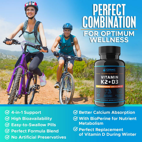 K2 D3 Vitamin Supplement 5000 IU - Enhanced Calcium Absorption for Healthier Bones, Blood, Heart, and Better Immunity