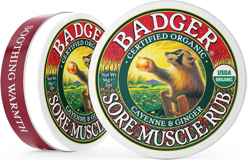 Badger Sore Muscle Rub, Organic Warming Balm with Cayenne Pepper and Ginger, 2 oz