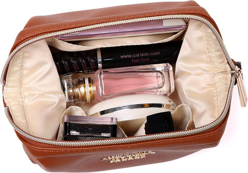 Vegan Leather Waterproof Travel Cosmetic Bag by Angelina's Palace - Toiletry Organizer Makeup Pouches