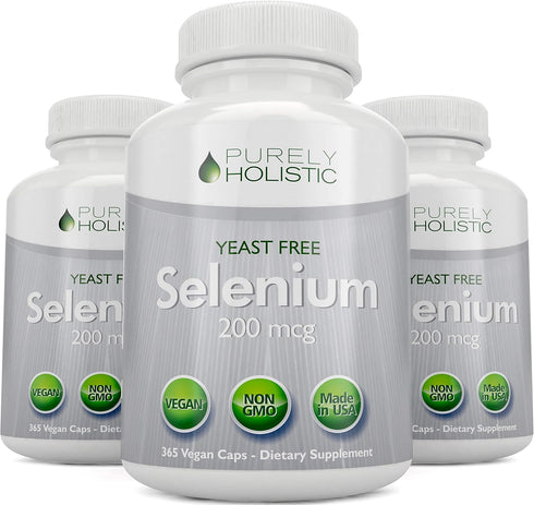 Selenium 200mcg - 365 Vegan Capsules, Pure & Yeast Free L-Selenomethionine for Thyroid, Heart, Immune Support