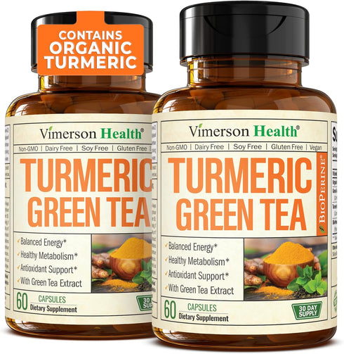 Green Tea Extract Capsules - Green Tea Supplement with Organic Turmeric Curcumin, Black Pepper & Vitamin C for Joint