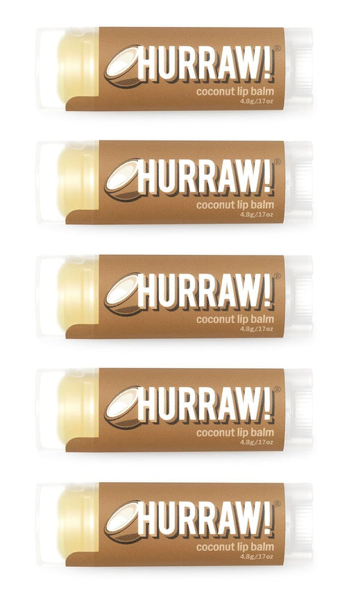 Hurraw! Coconut Lip Balm, 5 Pack: Organic, Vegan, Gluten Free, 100% Natural Ingredients