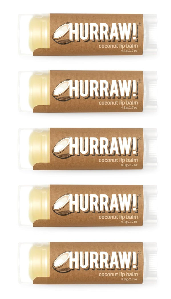Hurraw! Coconut Lip Balm, 5 Pack: Organic, Vegan, Gluten Free, 100% Natural Ingredients
