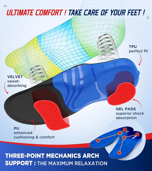 240+lbs Plantar Fasciitis Insoles for Men Women, Comfort Heavy Duty High Arch Support for Pain Relief, Work Boot Shoe