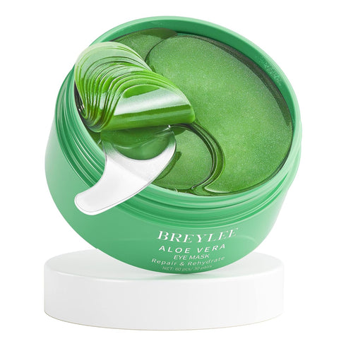 BREYLEE Aloe Vera Eye Mask 60 Pcs for Puffy Eyes and Dark Circles, Reduce Wrinkles and Fine Lines, Natural Material