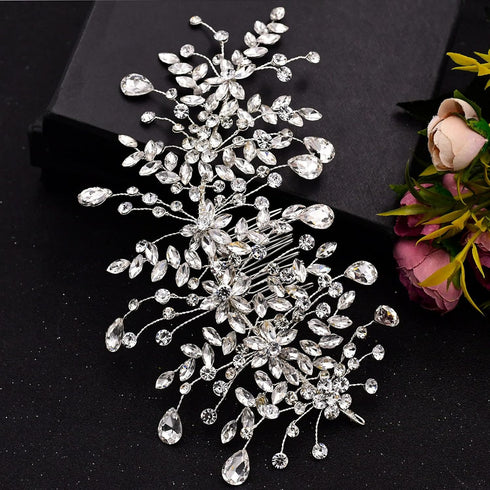Wedding Headband Bridal Hair Pieces, Silver Rhinestone Hair Side Comb Accessories for Women (Right)