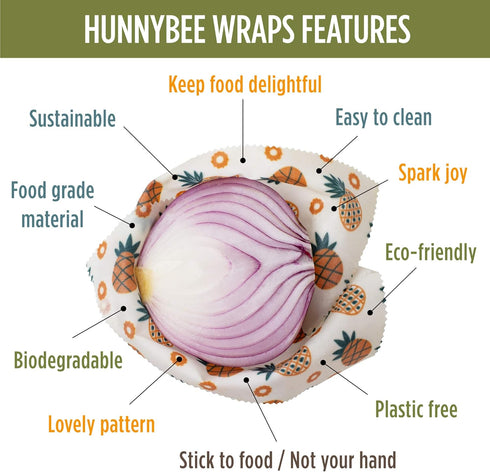 Trifecta Living Co. Set of 7 Versatile Beeswax Wraps, Durable Fresh Food Keeper, Unique Designs for Zero-Waste Kitchen
