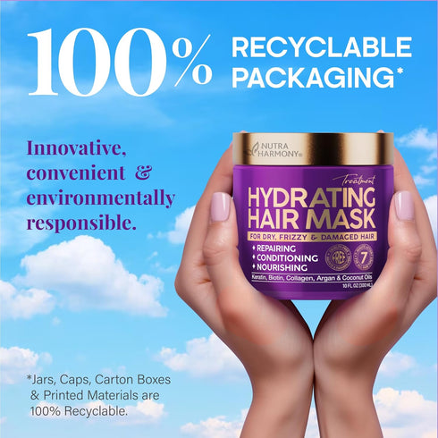 Hydrating Hair Mask for Damaged Hair, 10 FL OZ, Keratin Hair Mask with Biotin, Argan & Coconut Oil, Sulfate Free