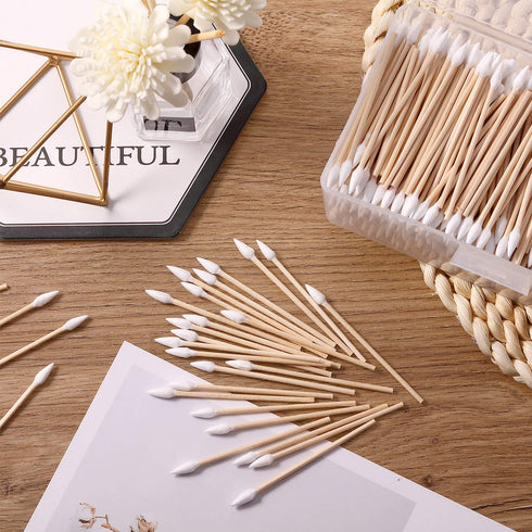 Norme 3 Inch Cotton Swabs, 500 Pcs Long Qtips with Wooden Handle in Storage Box for Cleaning