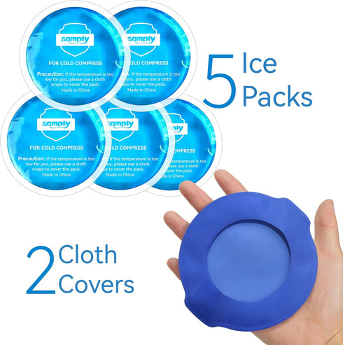 Samply Small Gel Ice Packs - 5 Pack Mini Round Cold Packs for Boo Boos, Toothaches, and Face Injuries with 2 Covers