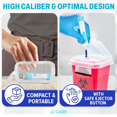 JJ CARE Lancing Device, Lancet Pen with 10 Adjustable Depth Settings for Diabetes Testing, Push Button Ejector