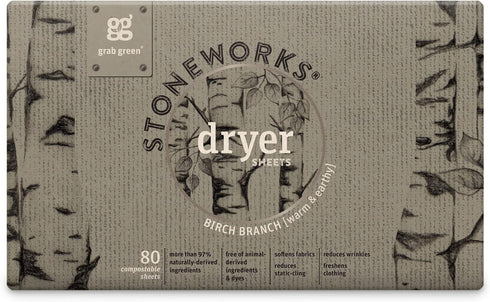 Grab Green Stoneworks Laundry Detergent Pods and Dryer Sheet Bundle, 50 Pods and 80 Dryer Sheets, Birch Branch Scent
