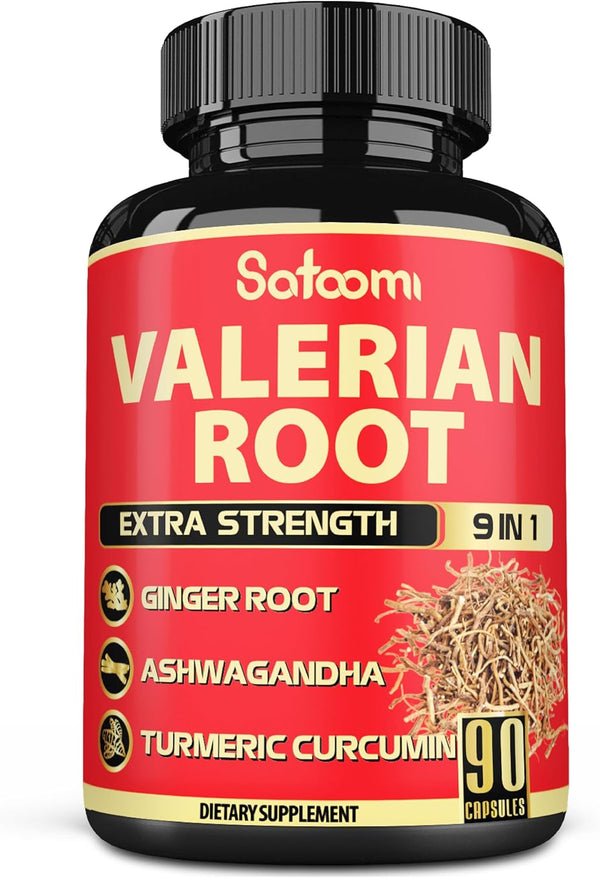 Valerian Root Capsules - 9 Natural Herbs including Ashwagandha, Turmeric, Ginger, Ceylon Cinnamon (90 Caps)