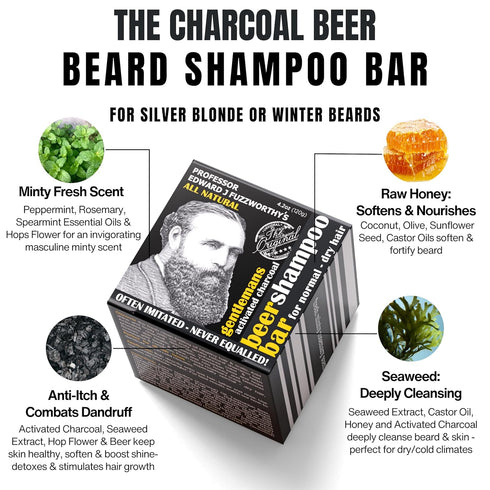 Professor Fuzzworthy's Gentlemen's Activated Charcoal & Beer Beard Shampoo Bar for Normal, Dry, Oily Hair, 4.2 Ounce