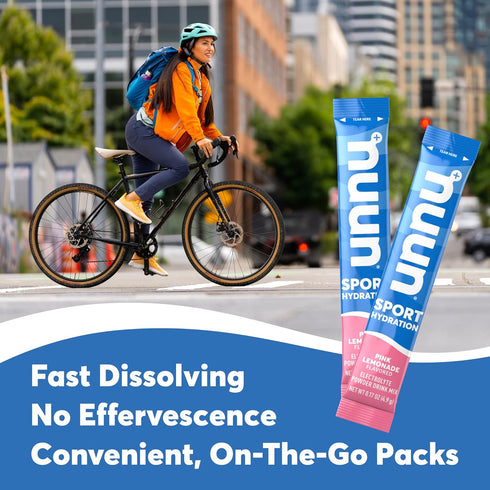 Nuun Sport Electrolyte Powder Packets, Pink Lemonade Flavor, 16 Single Serving Sticks, 5 Essential Electrolytes for
