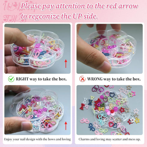 LuckForever 3D Nail Charms, Cute Star Moon Bow Heart Charm Kit, White Bow-Know Stars Heart Pearl Studs for Nail Art