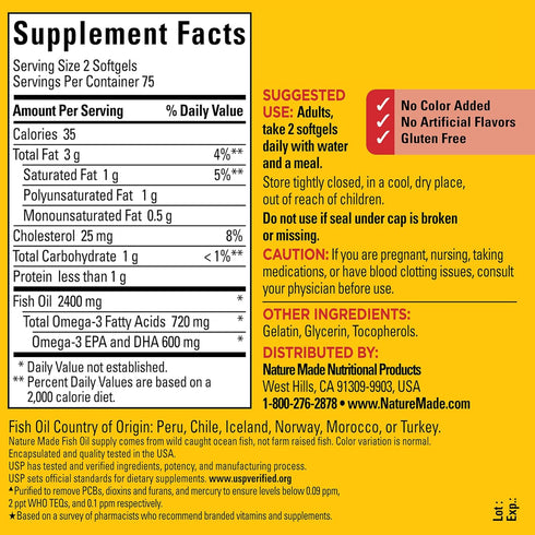 Nature Made Fish Oil 1200 mg Softgels, 150 Softgels - Omega 3 Supplement for Healthy Heart Support