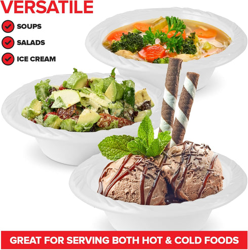 Stock Your Home 240 Pack 12 oz Elegant White Plastic Bowls for Parties, Disposable Small Bowls for Dinner or Cocktail