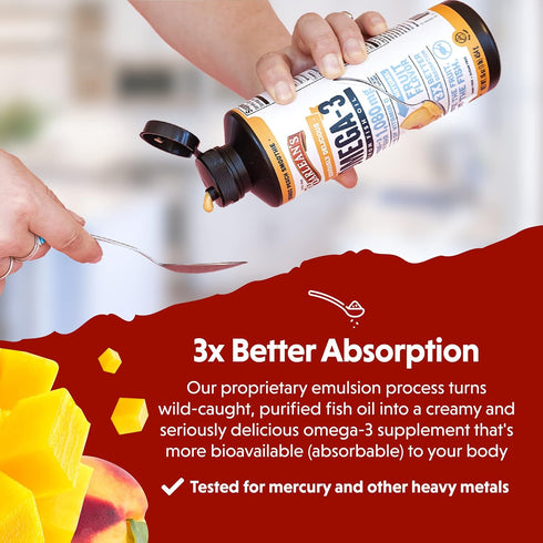 Barlean's Mango Peach Omega 3 Fish Oil Liquid Supplement, 16 oz, Smoothie Flavored