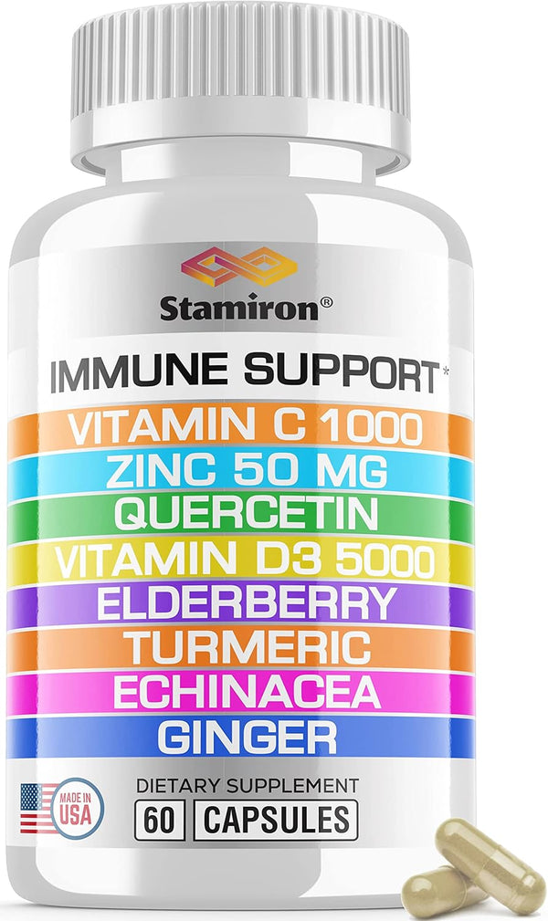 8 in 1 Immune Support with Quercetin, Zinc 50mg, Vitamin C 1000mg, Vitamin D3 5000 IU & Elderberry for Adults