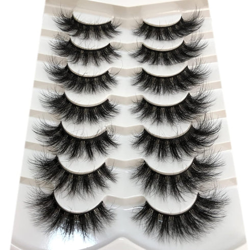 Pooplunch 7 Pairs Pack False Eyelashes Faux Mink Cat-Eye Look 18MM Wispy Long 8D Volume Fake Eyelash Strips