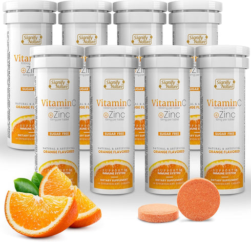 Vitamin C 1000mg Effervescent Tablets - Potent Immune Support with Zinc - Sugar-Free & Vegan - 80CT Dissolvable Fizzy