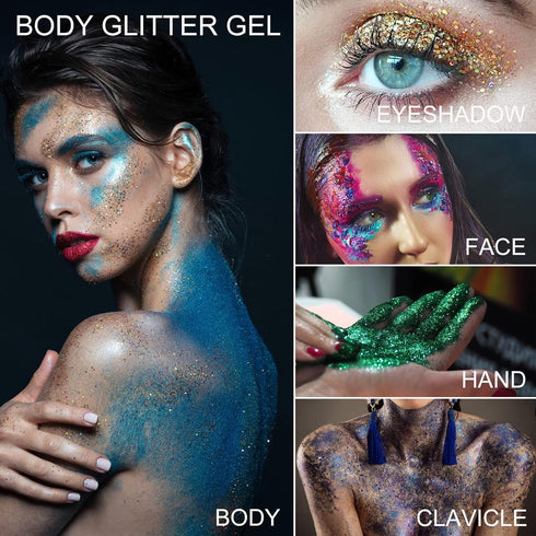 Holographic Body Glitter Gel for Face, Body, Nail, Super Long Lasting Quick Dry Liquid Chunky Glitter for Parties