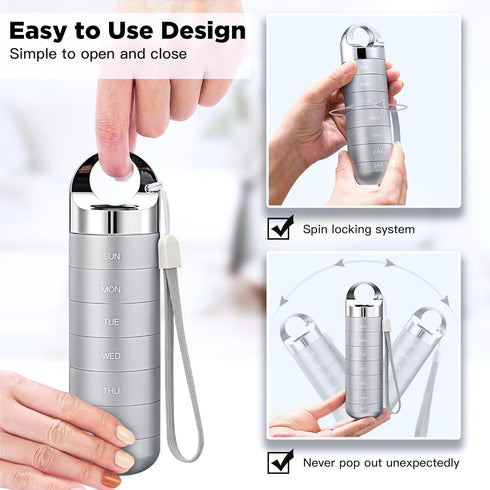 Zannaki Metal Travel Pill Organizer - Portable Waterproof Weekly Pill Box, Large Aluminum Alloy Container