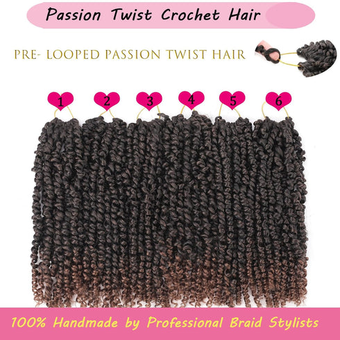 Ombre Brown Passion Twist Hair, 10 Inch 6 Packs Pre Looped Crochet Hair for Black Women and Girls