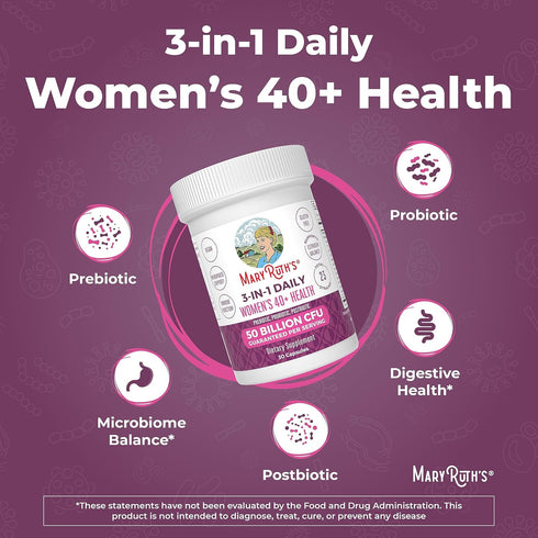 MaryRuth Organics 3-in-1 Daily Health 40+ Probiotics for Women - 50 Billion CFU - 30 ct - Estrogen Supplement