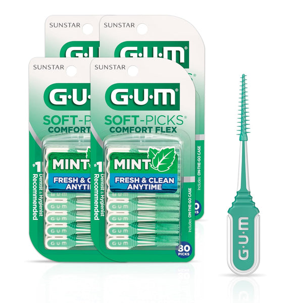 GUM Soft-Picks Comfort Flex, Easy to Use Dental Picks, Disposable Interdental Brushes, Mint, 80ct (4pk)