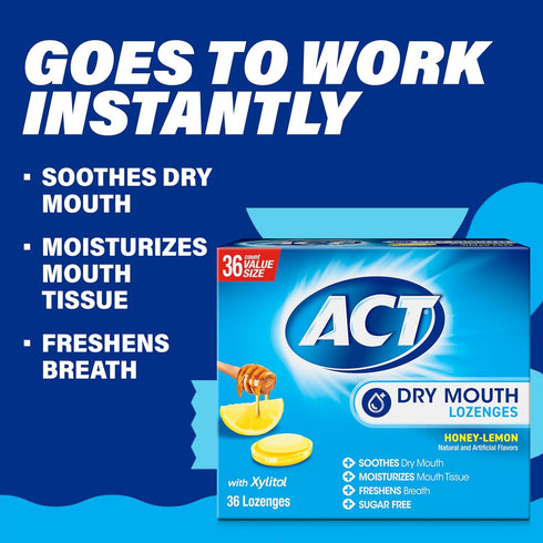 Lozenges 36 2 ACT Dry Mouth with Xylitol, Soothes, Moisturizes & Freshens, Honey-Lemon, Value Size, ct., pk