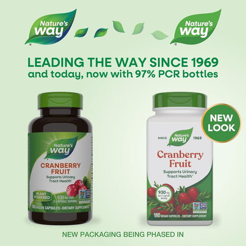 Nature's Way 930mg 180 Count Cranberry Fruit Capsules, Non-GMO, Gluten Free Supplement, per Serving